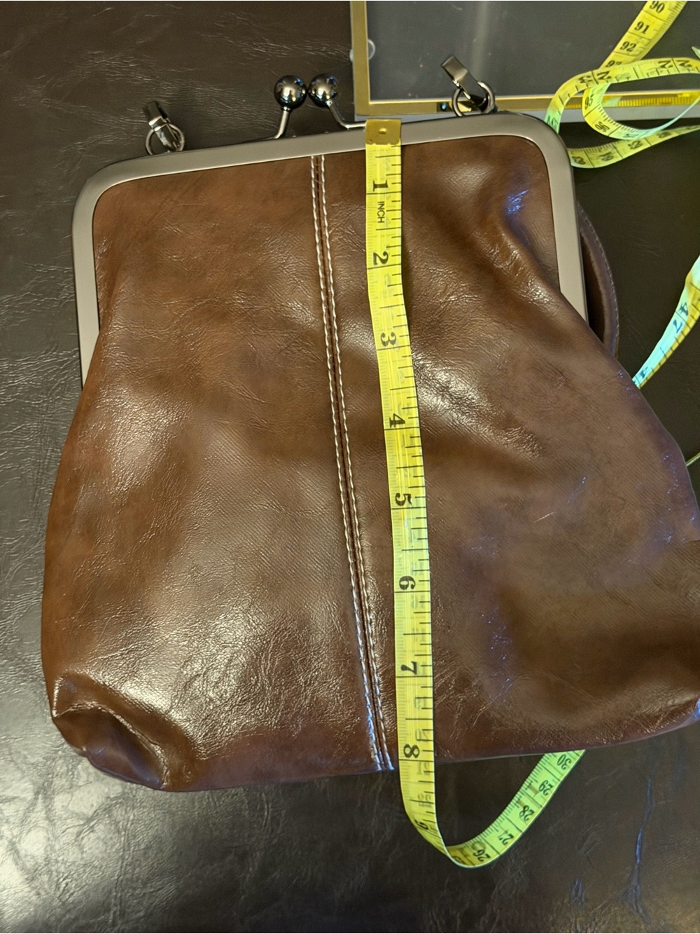 Vintage Brown Faux Leather Kiss Lock Frame-Top Satchel/Hand Bag NWOT - Picture 6 of 6